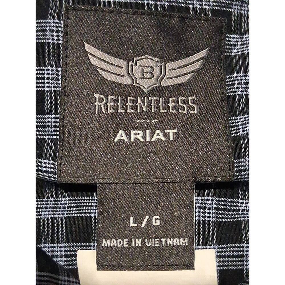 Ariat Relentless Button Down Shirt Mens Large Blue Plaid Cotton Westrn Flip Cuff - Picture 4 of 6